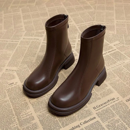 Women's Block Heel Ankle Boots — Back Zip Platform Sole 2