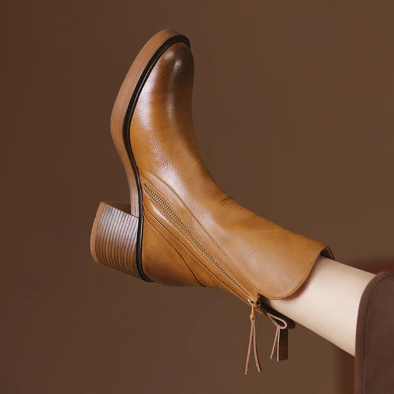 Aria Leather Ankle Boots — Block Heel & Side Zipper 2