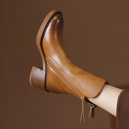 Aria Faux Leather Ankle Boots — Block Heel & Side Zipper 2