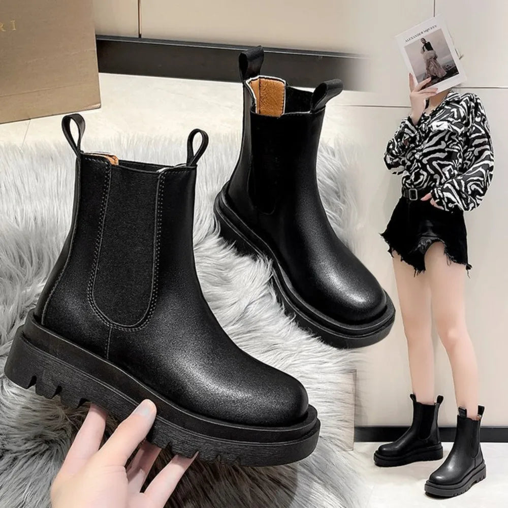 Women's Chunky Sole Chelsea Boots — Slip-On Flat 3