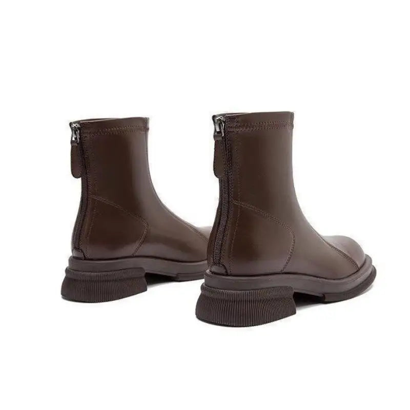 Women's Block Heel Ankle Boots — Back Zip Platform Sole 5