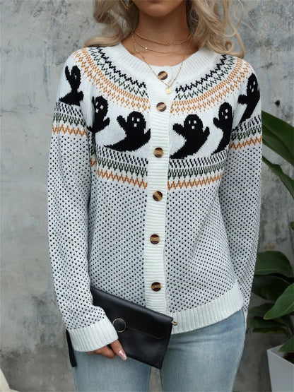 Women's Halloween Ghost Knit Sweater — Polka Dot Crew Neck 7
