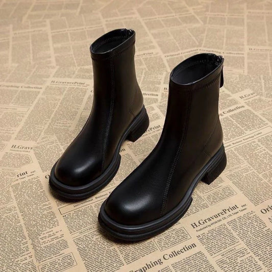 Women's Block Heel Ankle Boots — Back Zip Platform Sole 1