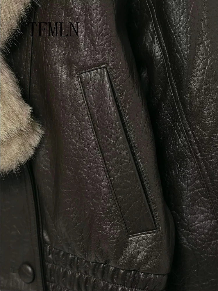 Marbella Faux Leather Jacket — Oversized Fur Collar Coat 3
