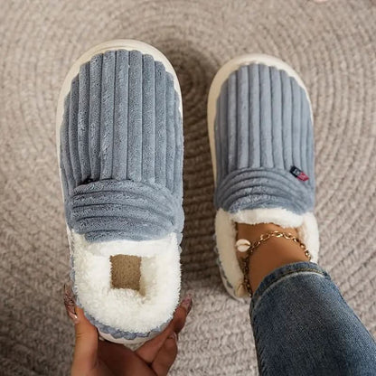 Thermal Corduroy Winter Slippers in Grey