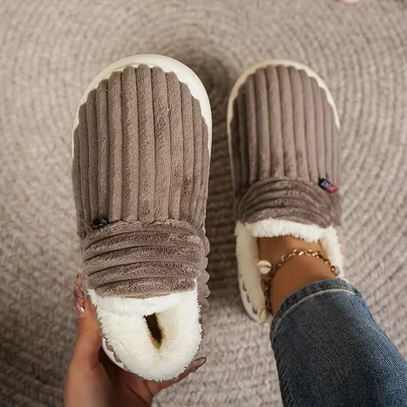 Thermal Corduroy Winter Slippers in Brown