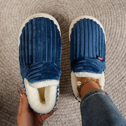 Thermal Corduroy Winter Slippers in Navy