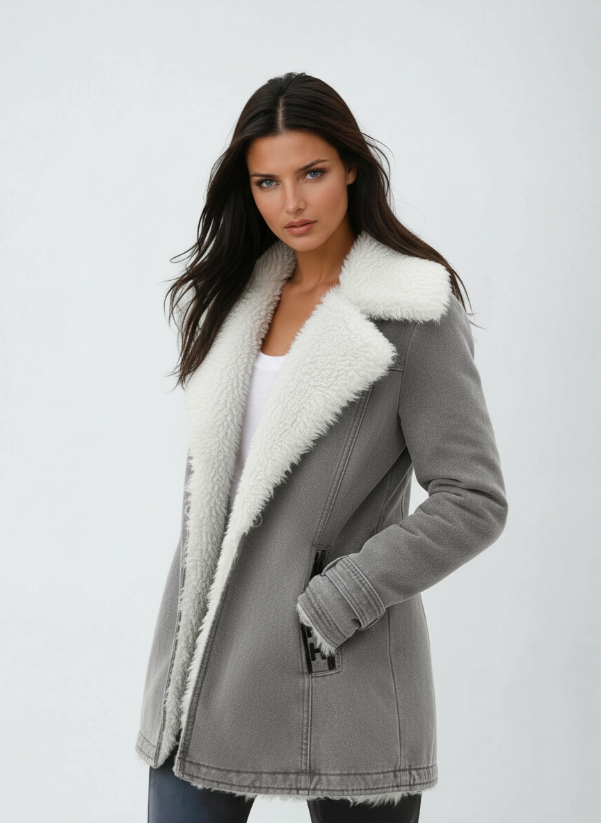 Women's Winter Coat with Faux Fur Collar — Hip-Length Button Front