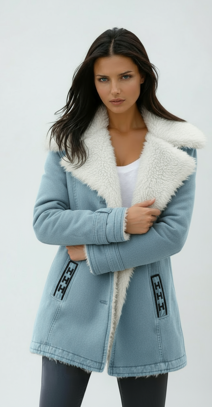 Women's Winter Coat with Faux Fur Collar — Hip-Length Button Front