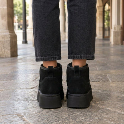 Suede Platform Ankle Boots — Fleece Lined Slip-On Winter 2