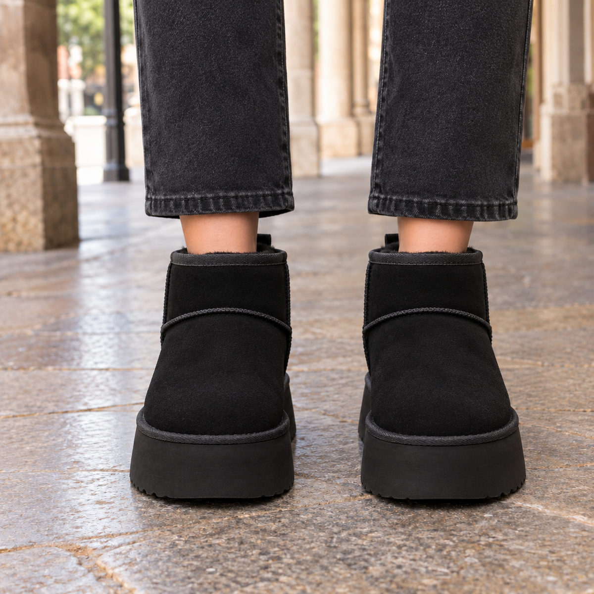 Suede Platform Ankle Boots — Fleece Lined Slip-On Winter 3