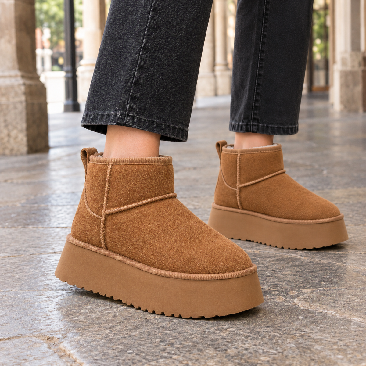 Suede Platform Ankle Boots — Fleece Lined Slip-On Winter 4