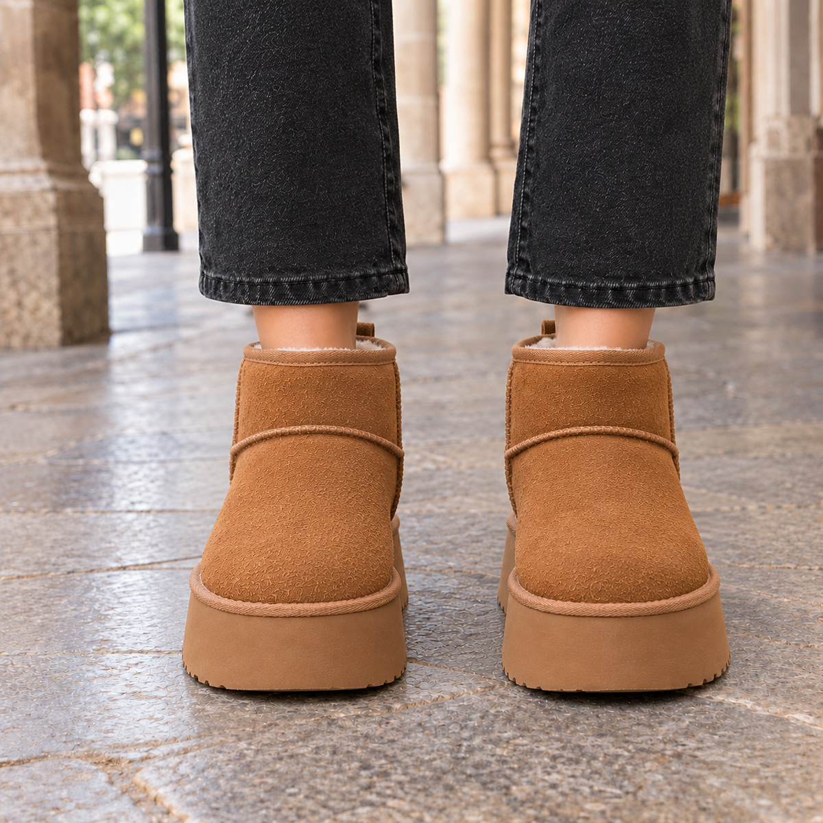Suede Platform Ankle Boots — Fleece Lined Slip-On Winter 5