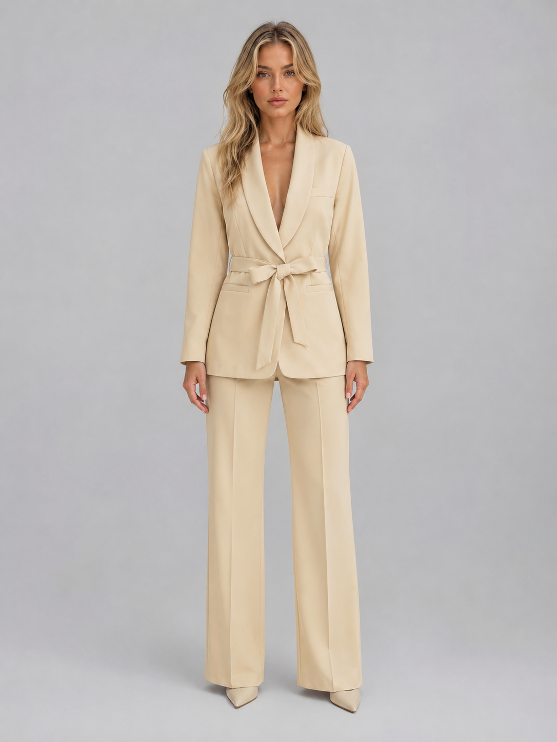 Women's Belted Blazer & Wide-Leg Trouser Suit Co-Ord Set 1