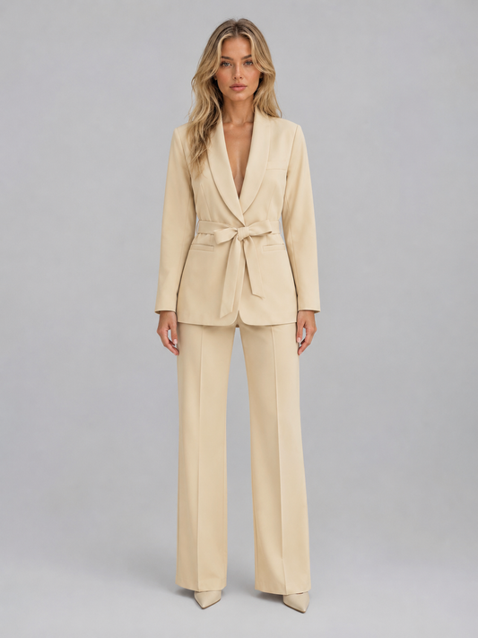 Women's Belted Blazer & Wide-Leg Trouser Suit Co-Ord Set 1