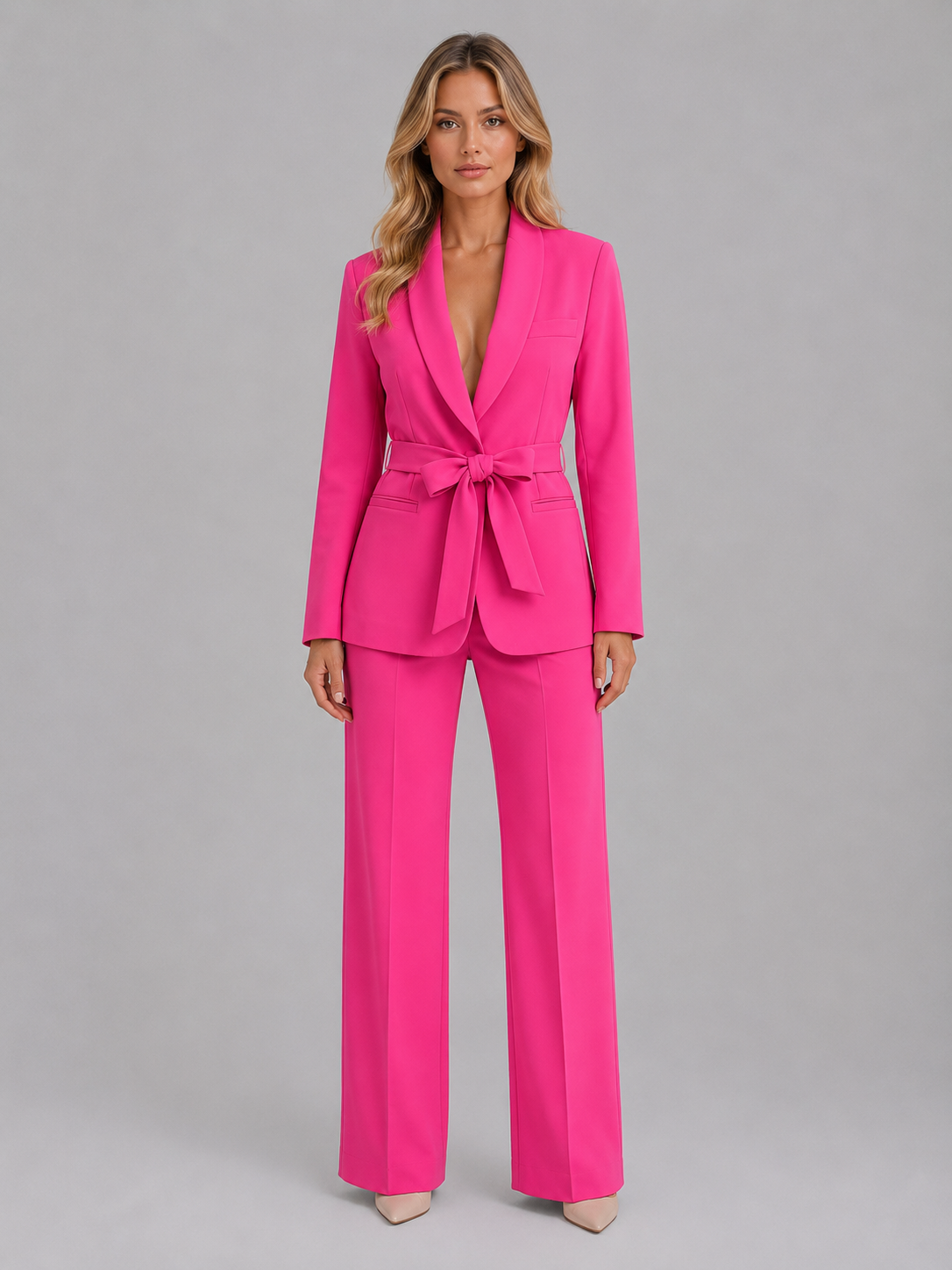 Women's Belted Blazer & Wide-Leg Trouser Suit Co-Ord Set 8