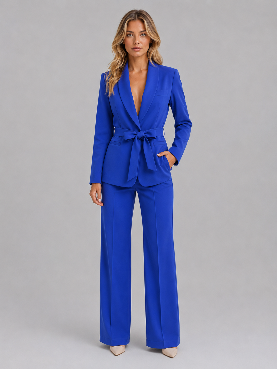 Women's Belted Blazer & Wide-Leg Trouser Suit Co-Ord Set 6