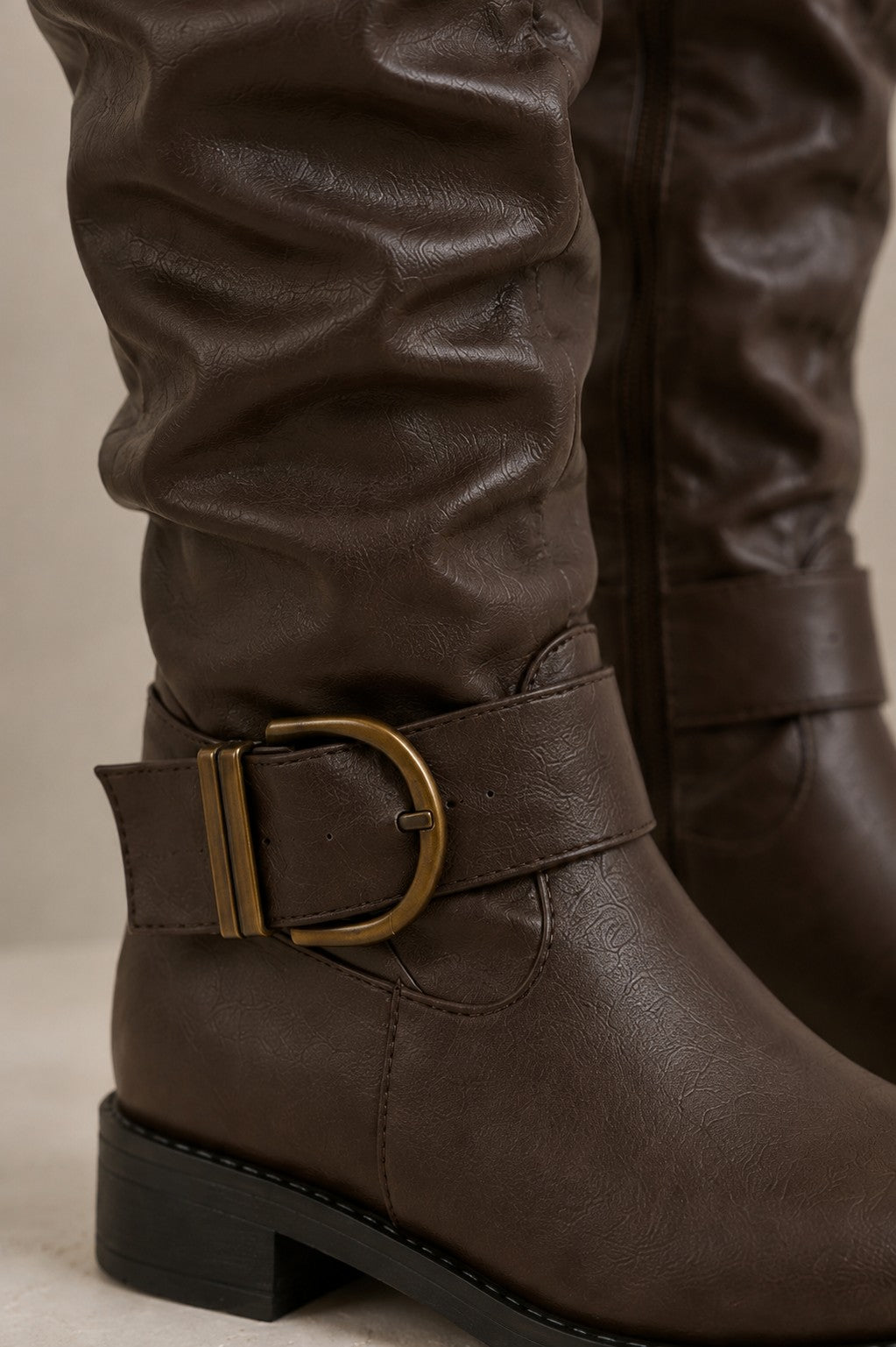Women's Brown Buckle Knee-High Boots — Wide Calf Slouchy 2