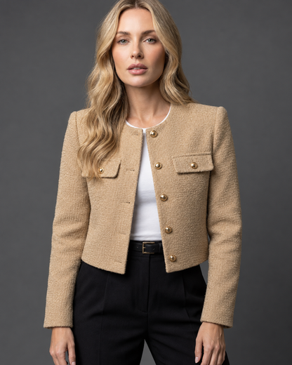 Women's Cropped Tweed Blazer — Gold Buttons & Pockets 5