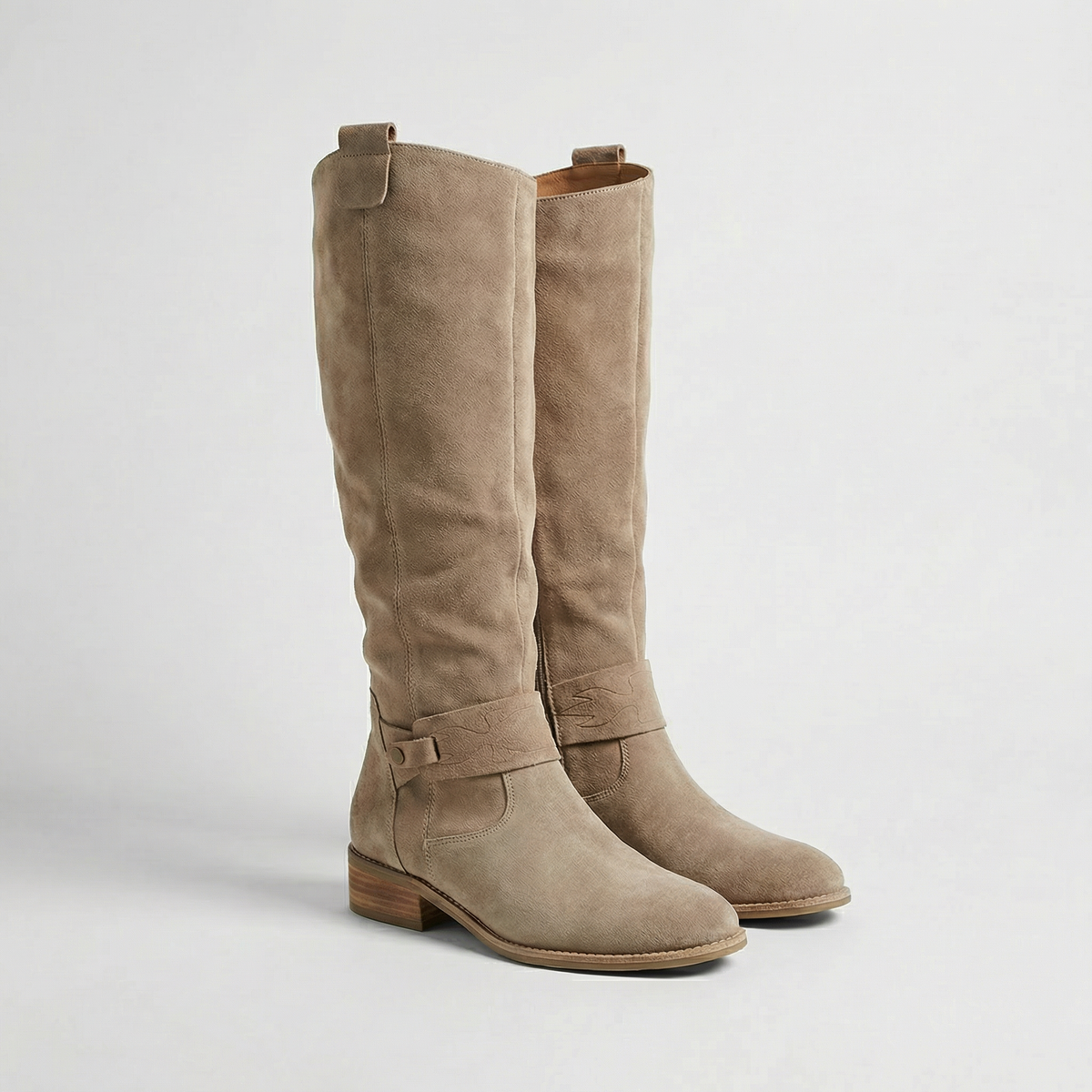 Women's Knee-High Slouch Boots — Suede-Look Low Heel 1