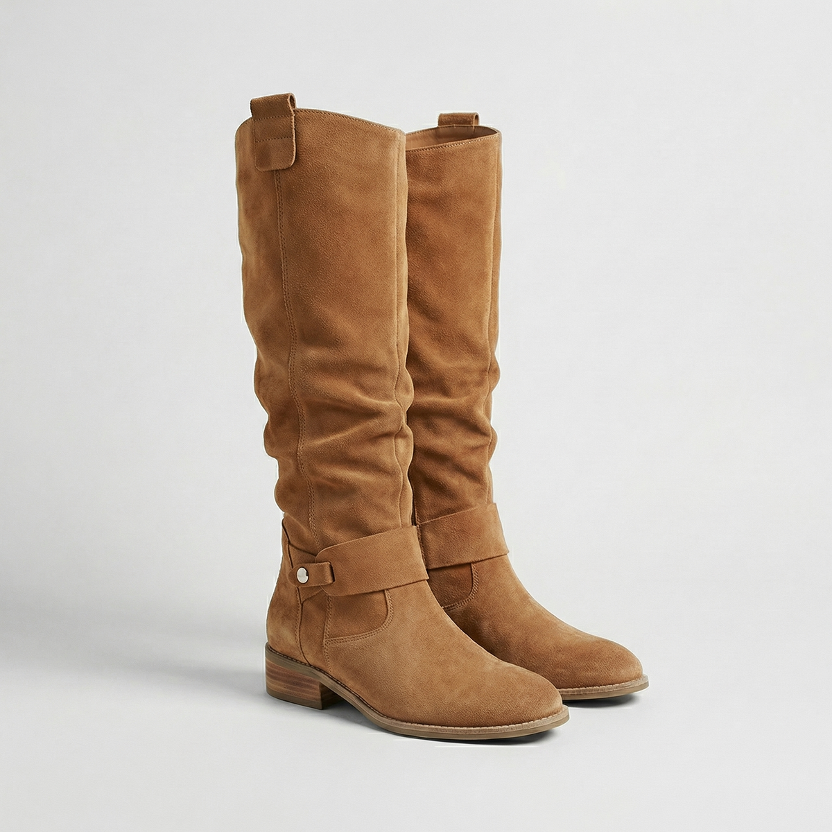 Women's Knee-High Slouch Boots — Suede-Look Low Heel 3