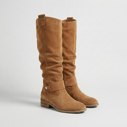 Women's Knee-High Slouch Boots — Suede-Look Low Heel 3