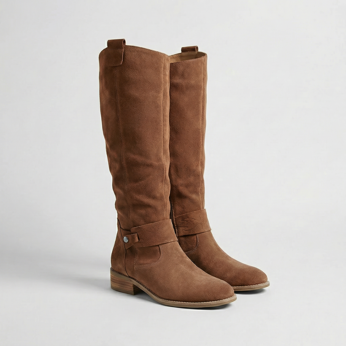 Women's Knee-High Slouch Boots — Suede-Look Low Heel 4
