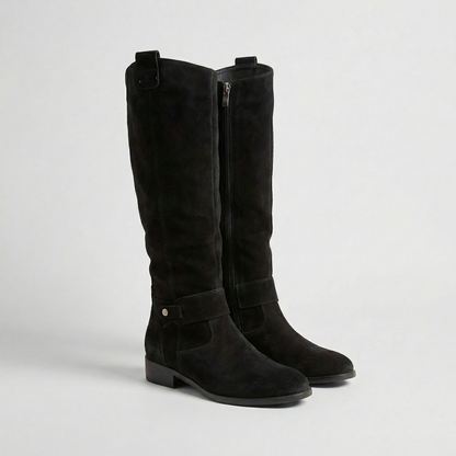 Women's Knee-High Slouch Boots — Suede-Look Low Heel 5