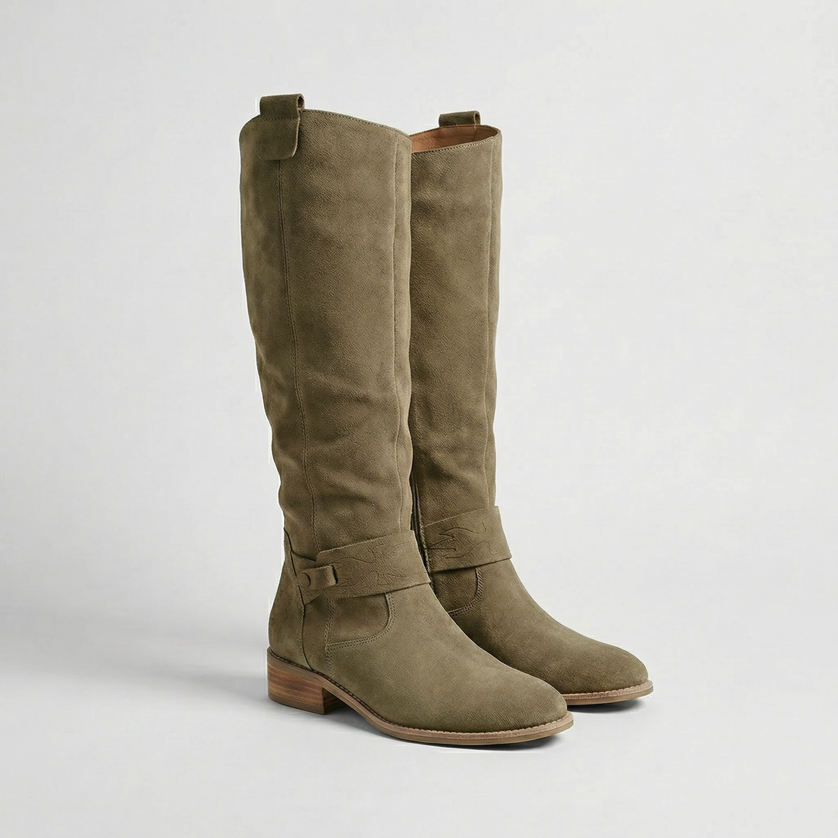 Women's Knee-High Slouch Boots — Suede-Look Low Heel 6