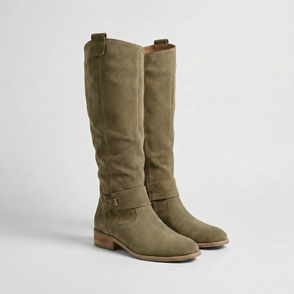 Women's Knee-High Slouch Boots — Suede-Look Low Heel 6