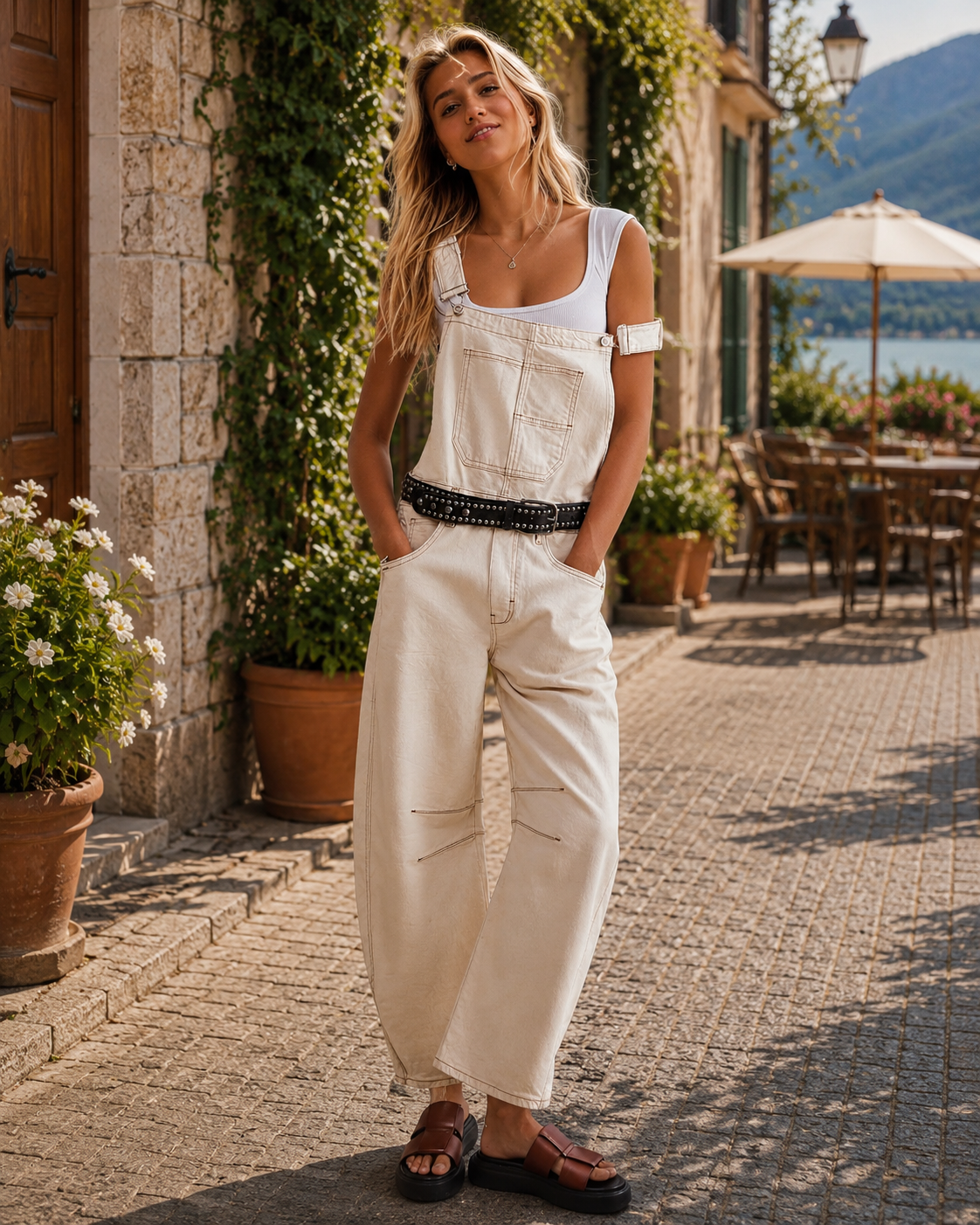 Women's Wide Leg Denim Overalls — Adjustable Straps & Pockets 4