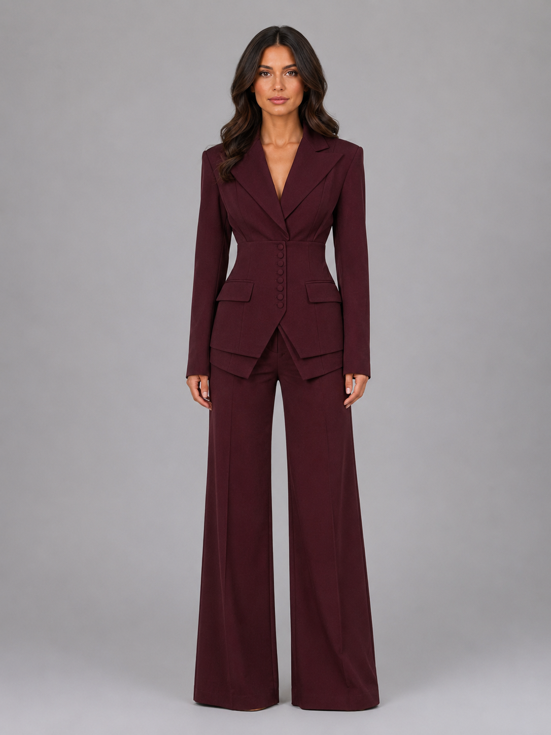 Women's Tailored Two-Piece Suit — Cinched Waist Wide-Leg 1