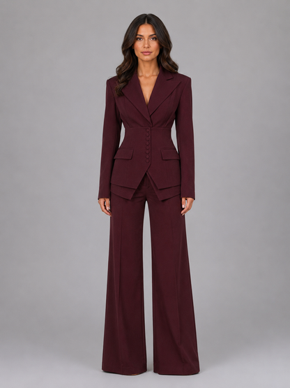 Women's Tailored Two-Piece Suit — Cinched Waist Wide-Leg 1