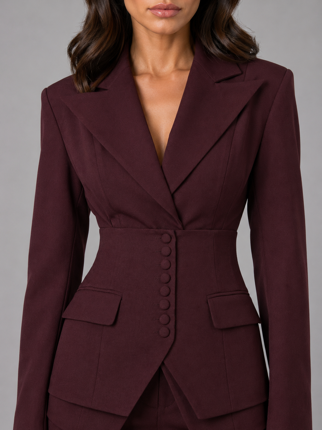 Women's Tailored Two-Piece Suit — Cinched Waist Wide-Leg 3