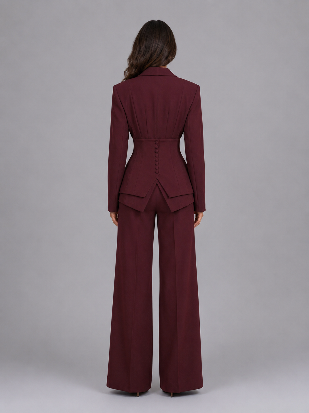 Women's Tailored Two-Piece Suit — Cinched Waist Wide-Leg 2