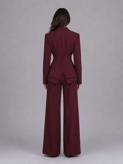 Women's Tailored Two-Piece Suit — Cinched Waist Wide-Leg 2