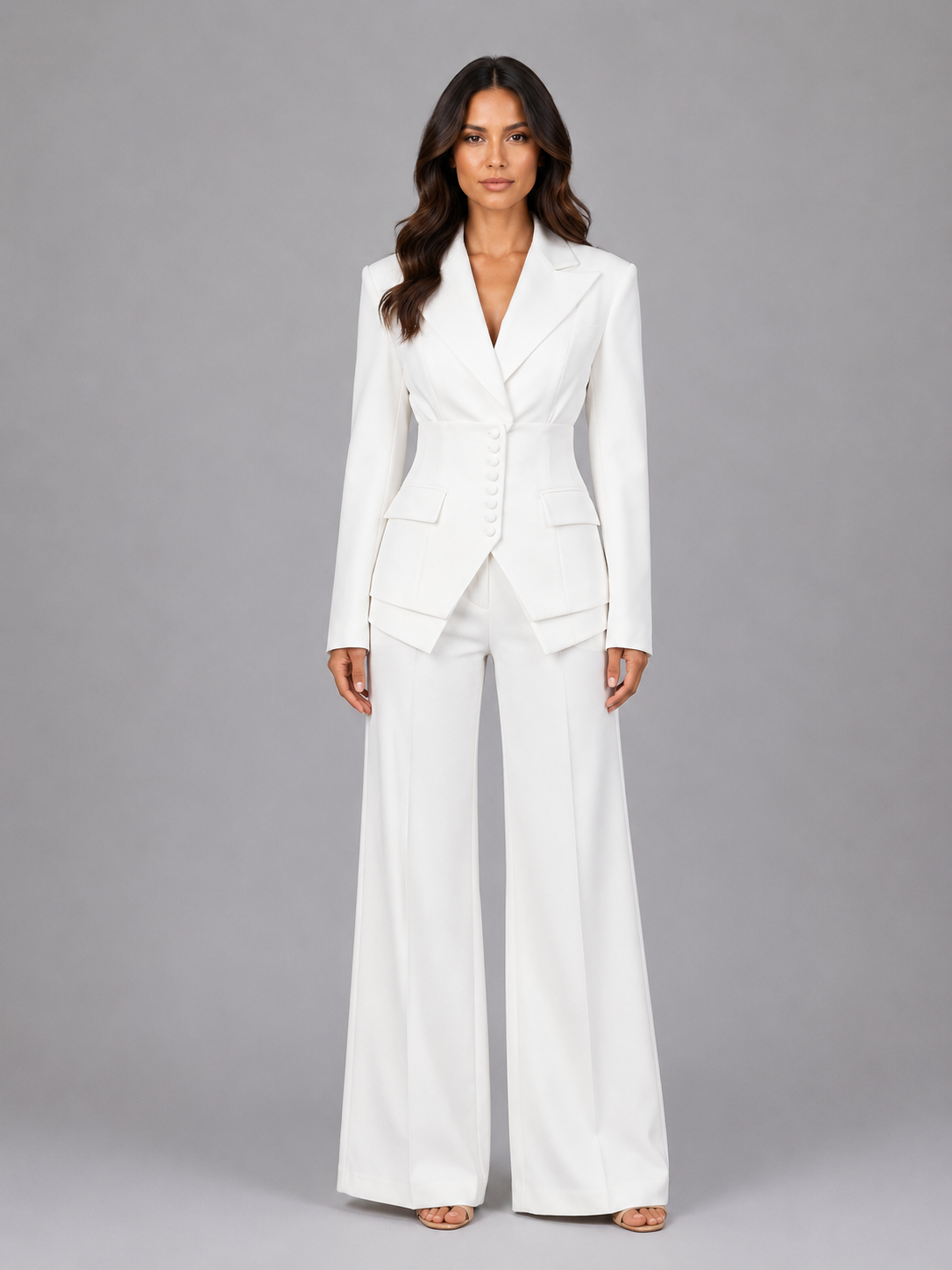 Women's Tailored Two-Piece Suit — Cinched Waist Wide-Leg 4