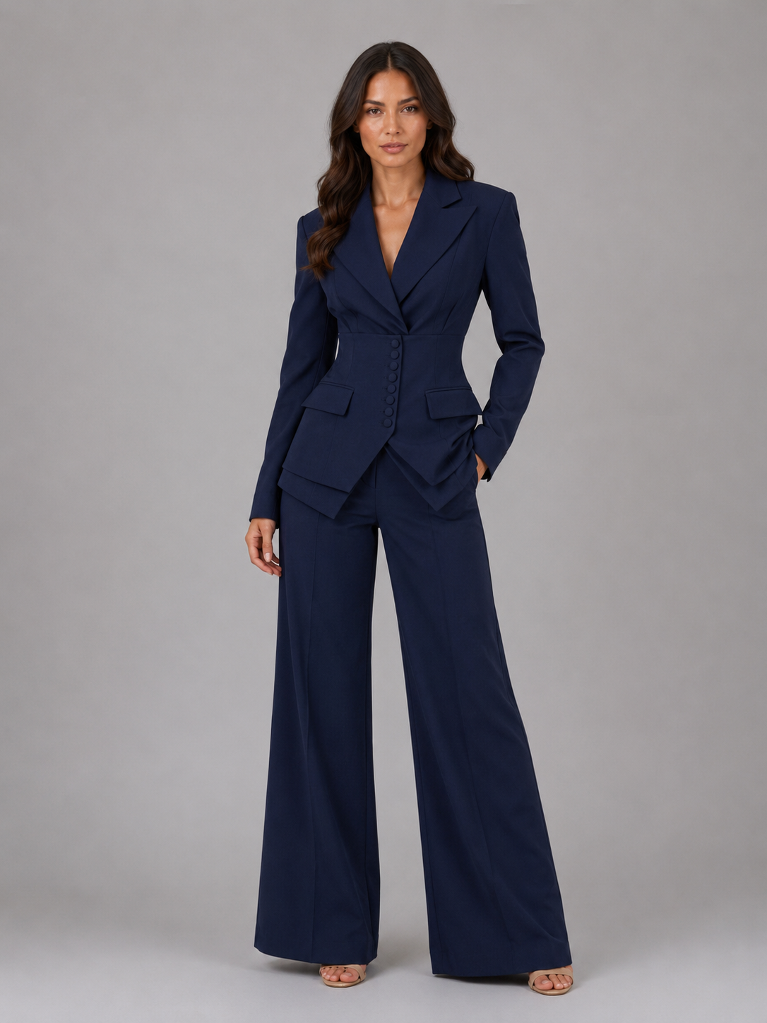 Women's Tailored Two-Piece Suit — Cinched Waist Wide-Leg 6