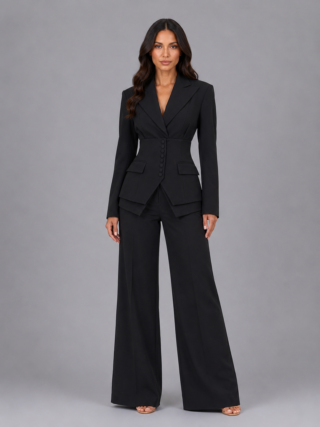 Women's Tailored Two-Piece Suit — Cinched Waist Wide-Leg 7