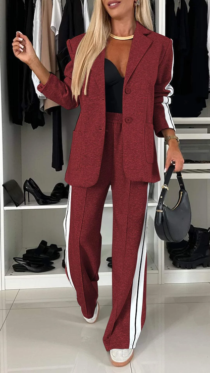 Women's Casual Office Suit Set — Blazer & Wide Leg Trousers 11