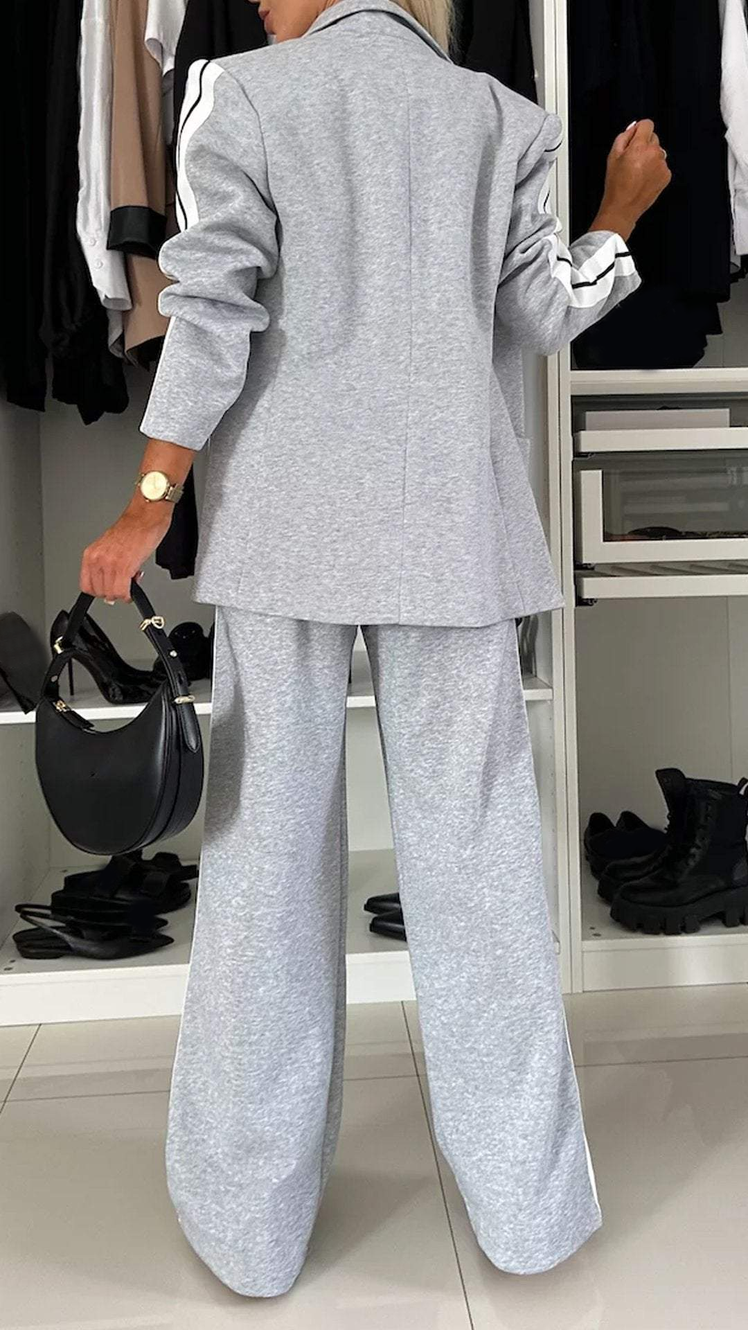 Women's Casual Office Suit Set — Blazer & Wide Leg Trousers 4