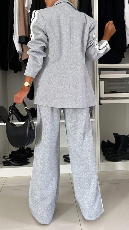 Women's Casual Office Suit Set — Blazer & Wide Leg Trousers 4