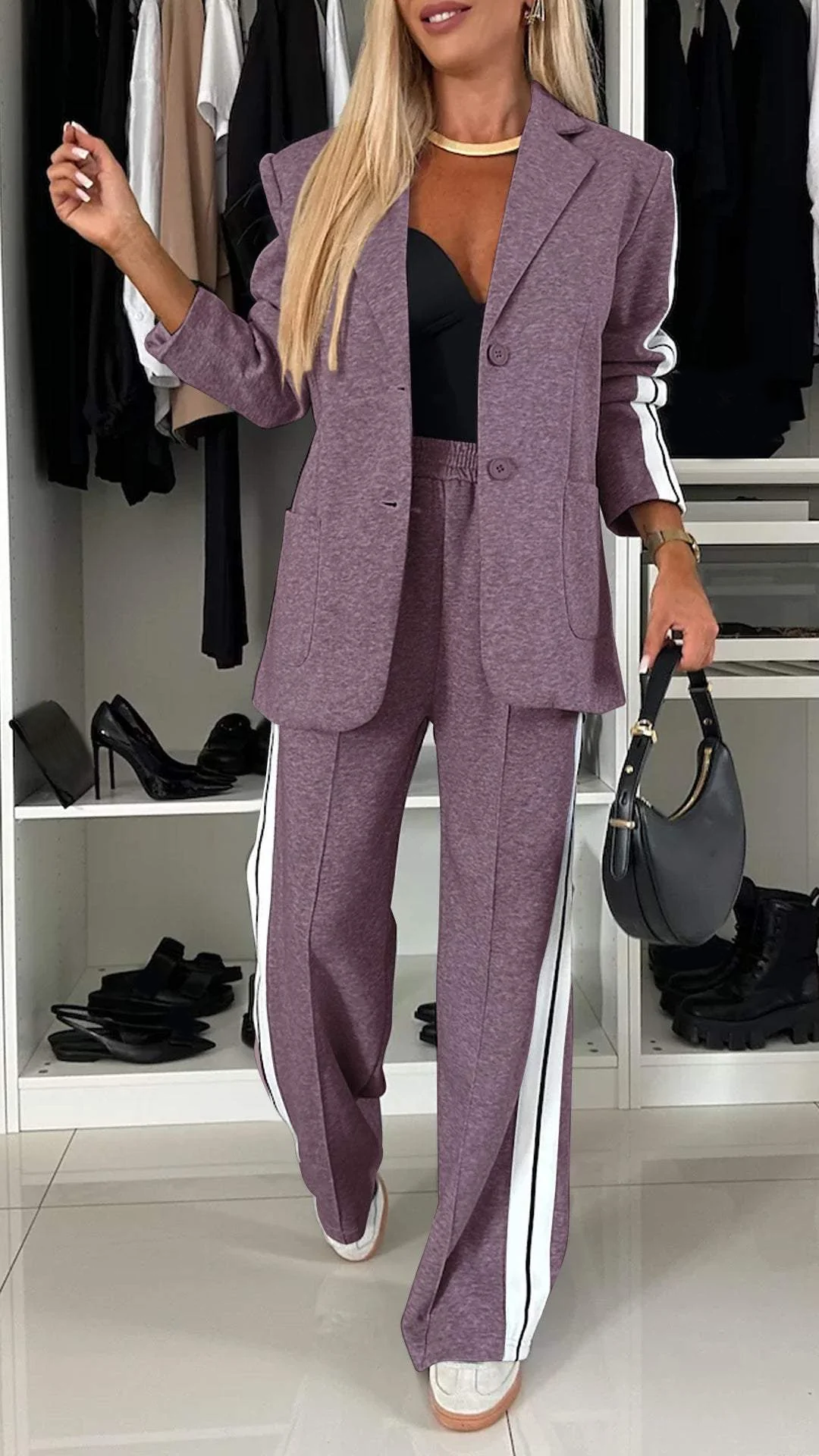 Women's Casual Office Suit Set — Blazer & Wide Leg Trousers 8