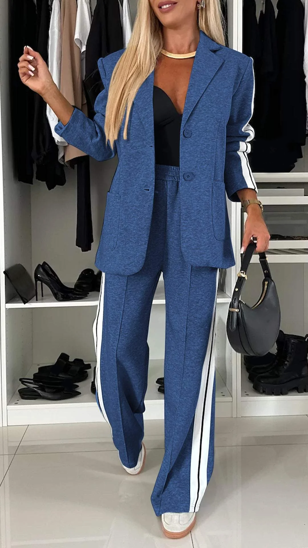 Women's Casual Office Suit Set — Blazer & Wide Leg Trousers 9