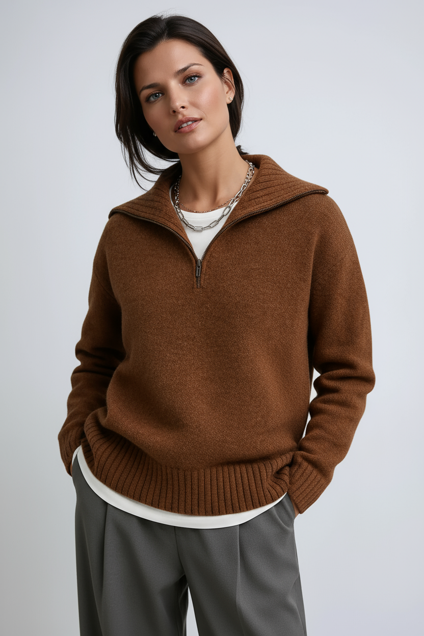 Knitted Zip-Up Turtleneck — Soft Half-Zip Women's Sweater 4