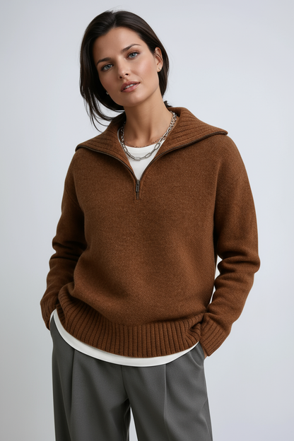 Knitted Zip-Up Turtleneck — Soft Half-Zip Women's Sweater 4