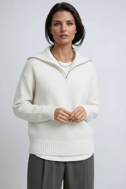 Knitted Zip-Up Turtleneck — Soft Half-Zip Women's Sweater 3