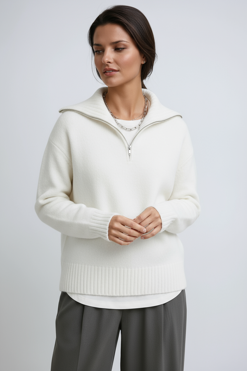 Knitted Zip-Up Turtleneck — Soft Half-Zip Women's Sweater 2