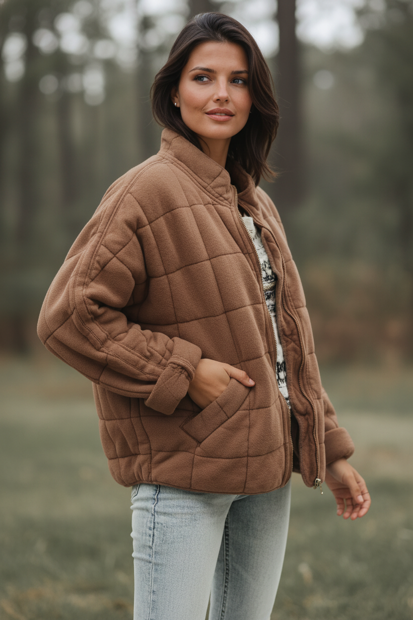 Women's Oversized Quilted Coat — Elegant Warm Puffer Jacket 13