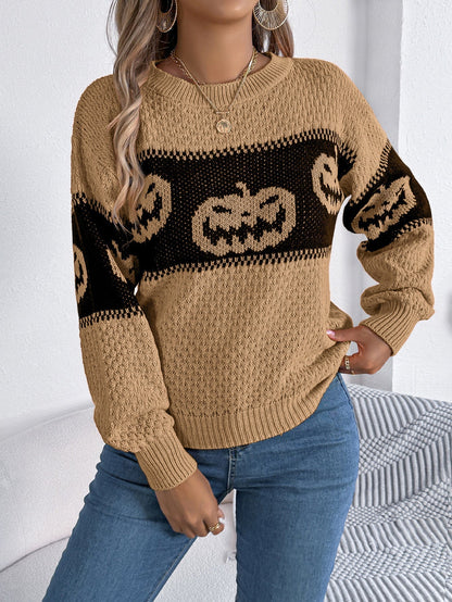 Halloween Pumpkin Knit Sweater — Women's Crew Neck Pullover 2